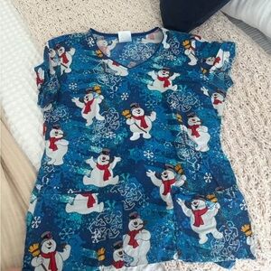 Frosty snowman scrub top